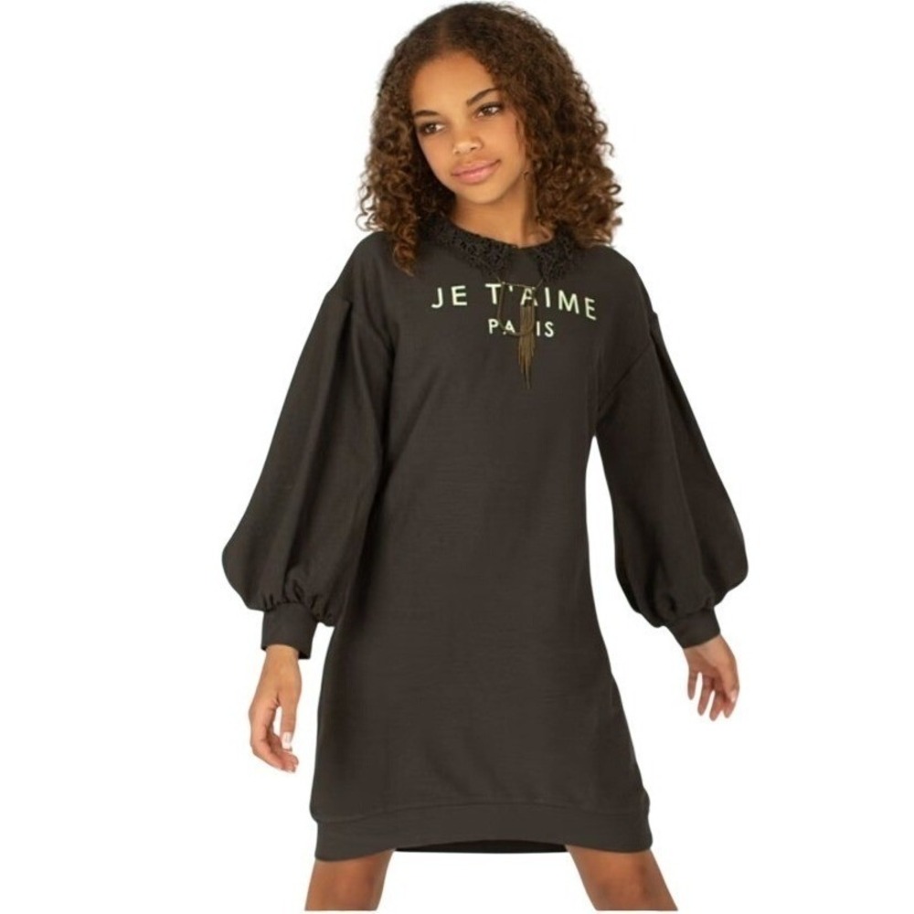 Mia Joy Zarin Dress Charcoal Gray Lace Collar Balloon Sleeve Kids Size 2 NWT $58